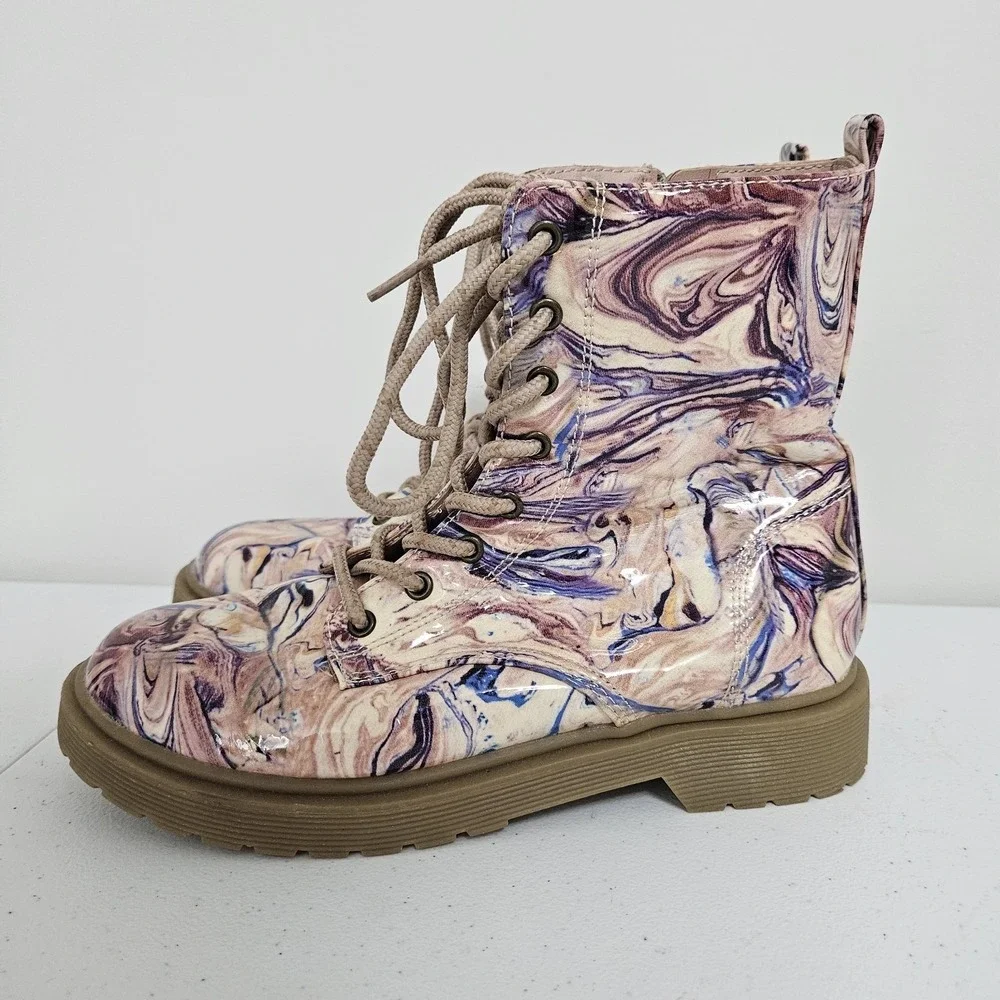 Madden Girl Purple Marble Combat Boots‎ Girls Sz 4.5 Lace-up Grunge Punk Chunky